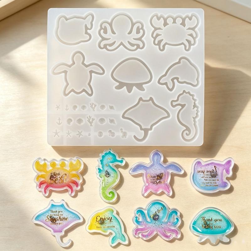 Ocean Animal Silicone Mold for Resin Crafts, Flexible Casting Sheet with Defined Sea Creature Cavities for Jewelry Accessories and Shakers