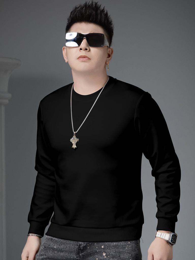 European Style 2025 Autumn New Solid Color Crew Neck Sweatshirt Men's Trendy Casual Top Fashion Long-Sleeve Base Shirt for Men