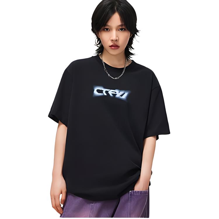 Li Ning CF Buchstabenaufdruck Einfaches Rundhals-Kurzarm-T-Shirt Unisex Oberteile Schwarz AHST739-1