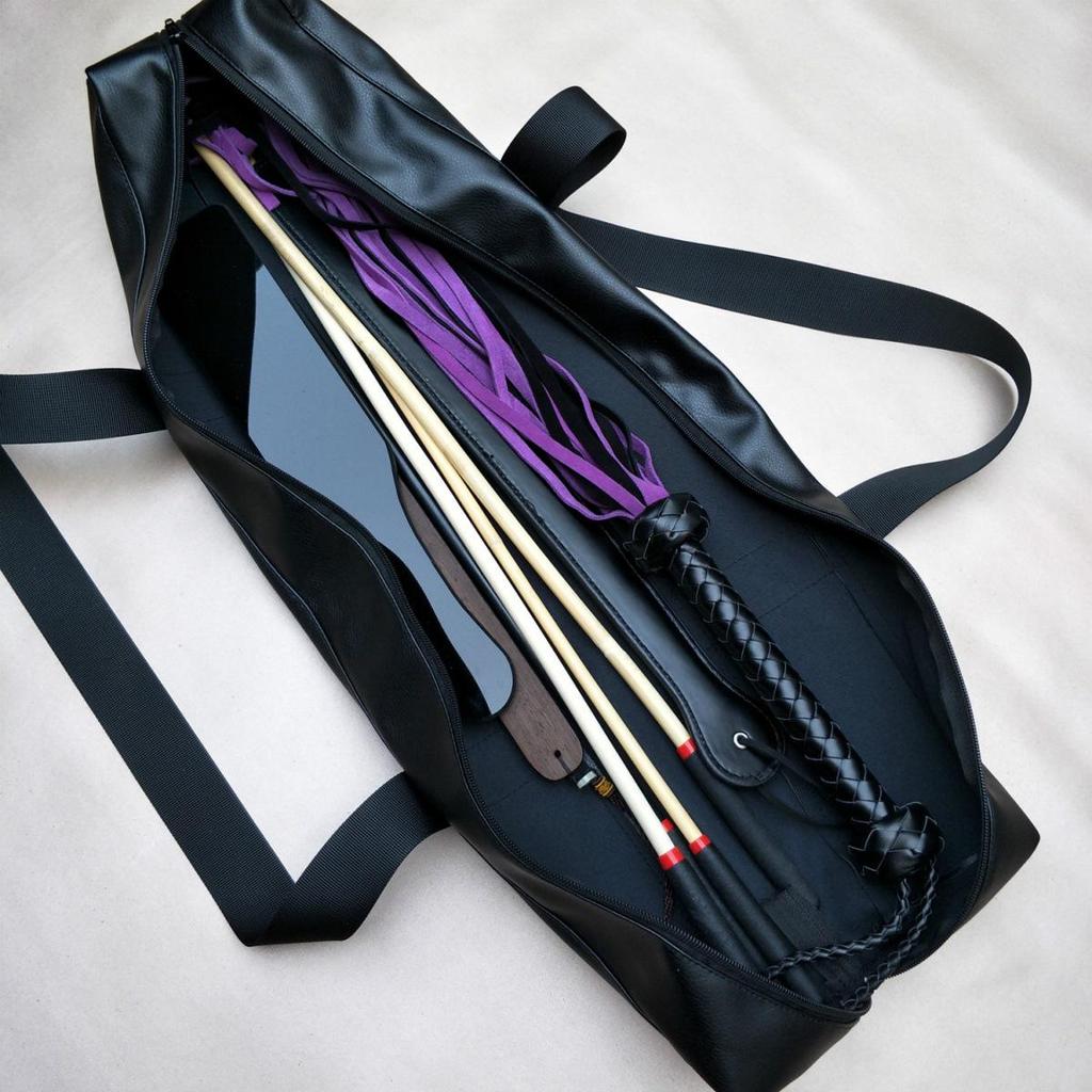 SP Large Capacity Tool Storage & Erotic Supplies Handbag with Rattan Resin Stick, Ruler, Ring, Flail, and Horsewhip