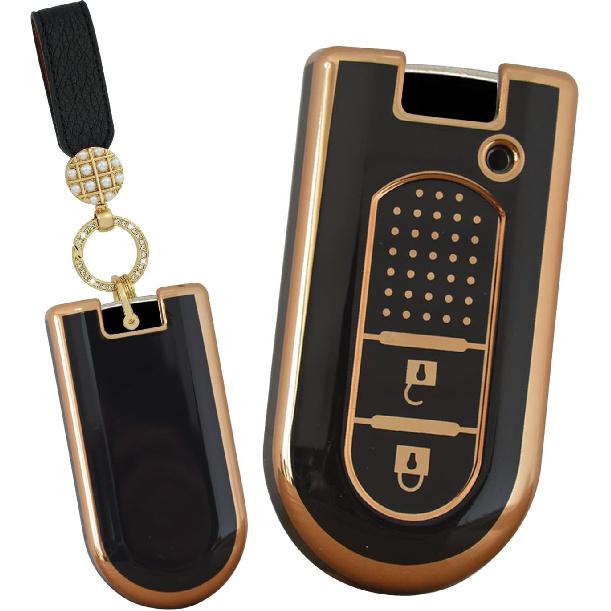 

2-Button Key Cover Fit for Toyota Rush for Daihatsu Tanto LA600S LA800S Perodua Key Fob Smart Key Holder TPU Round Pearl Keychain-blac