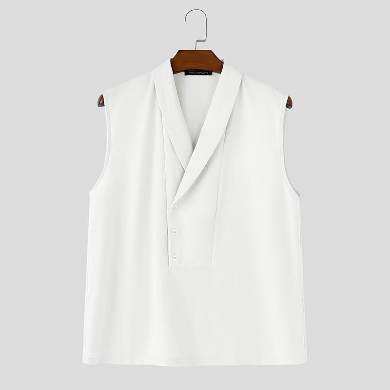INCERUN Summer Men Lapel Sleeveless Thin Casual Loose Tank Tops 5XL