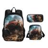 Monster Jam Round Front Bag Backpack Pen Bag Shoulder Bag 3Pcs Set Cartoon Print Student's Best Campus Companion Birthday Gift