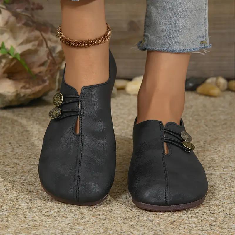 Women's Flat Round Toe Shoes for All Seasons, Soft Bottom Non-Slip Shallow Mouth, Simple and Fashionable Large Women's ShoesFlat Shoes