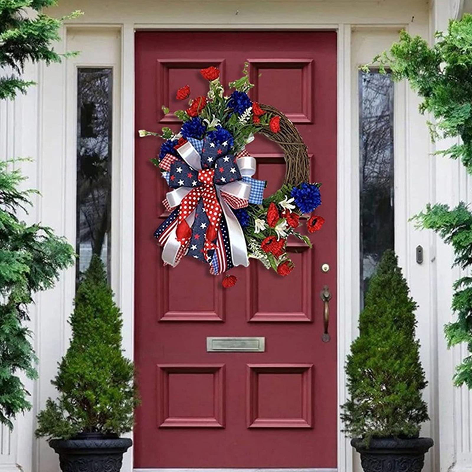 

45cm Patriotic Wreath Artificial Flower Garland Rustic Vine Door Wall Hanging Decoration for National Holiday Event Seasonal Home Decor One Size
