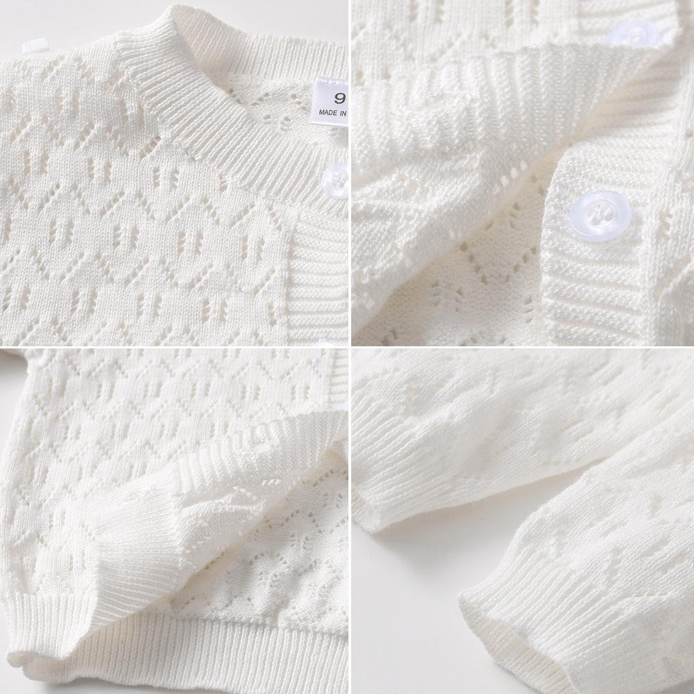 Korean Style Spring and Autumn Children's Woolen Coat Hollow Thin Summer Sun Protection Shirt Girls Knitted Cardigan
