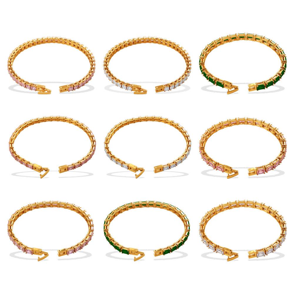 Retro light luxury inlaid with colored square zircon full zirconium bracelet stainless steel fashion high-end tennis chain bracelet