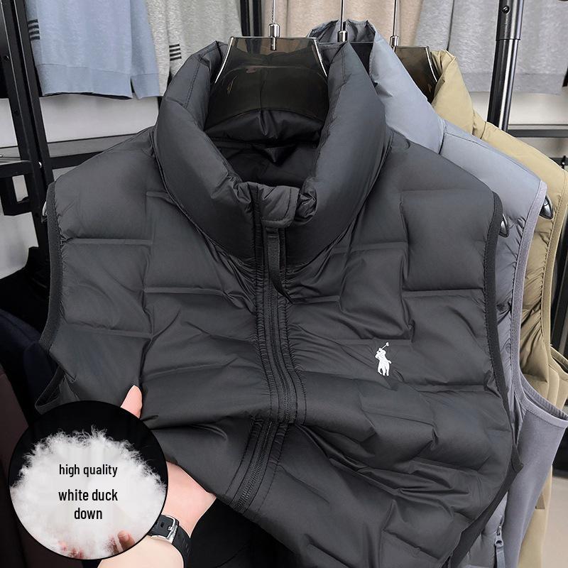 

National Standard Men s 50 Down Vest: 2025 Autumn/Winter Stand Collar Zipper Casual Sleeveless Jacket XXL чорний