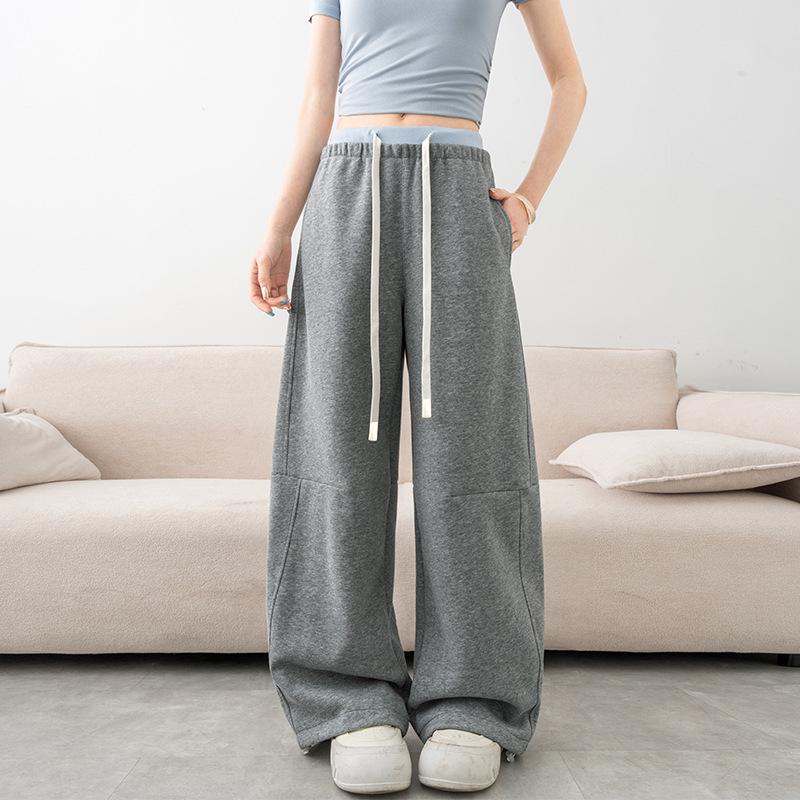 Colorblock High-Waisted Women s Sweatpants - 2026 Spring Casual Wide-Leg Drawstring Pants Medium