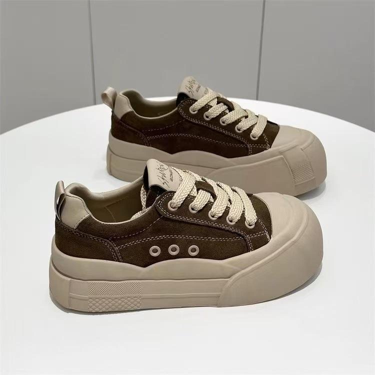 

Hot air explosion muffin bottom thick sole heightening round head women s shoes 2025 autumn new retro leather ugly cute casual shoes 40