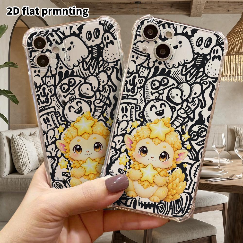 Phone Case: 2D Flat Suitable for iPhone 18 17 16 15 14 13 Pro, Transparent Four Corner Protective Case, Starlight Little Sheep, Christmas and Hallowee