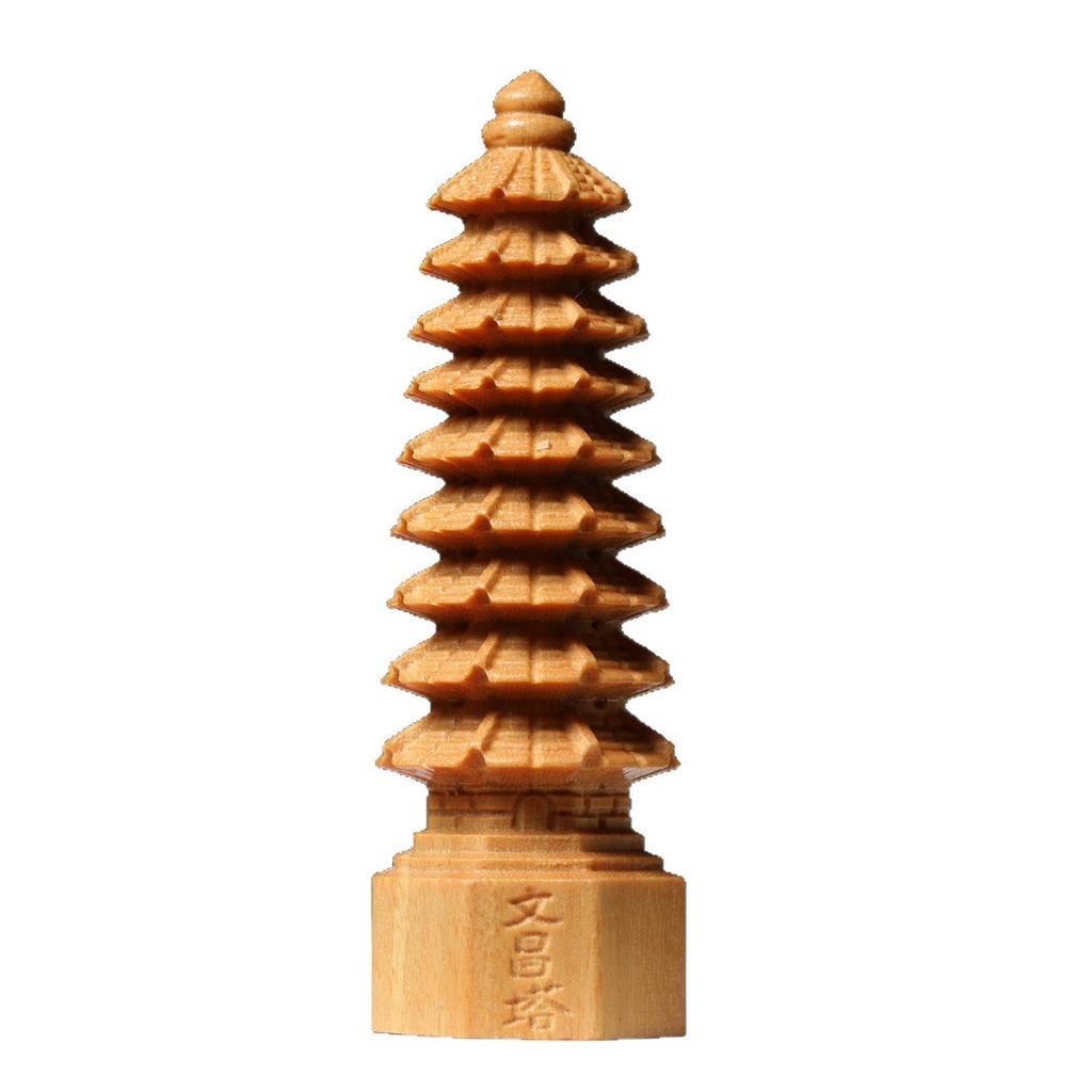 Wooden Figurines Tower Statue Wooden Tower Sculpture Home Living Room Decoration Ancient Architectural Style Figurine