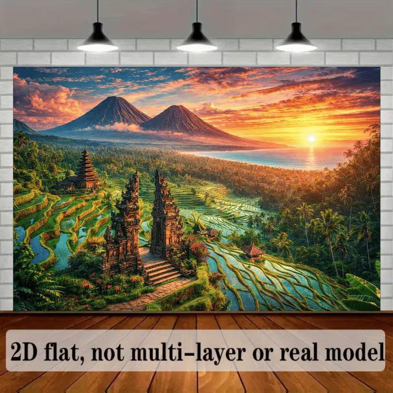 

2D Bali Volcano Landscape Backdrop Cloth for Outdoor Events & Studio 47.2x31.5inch/120*80cm