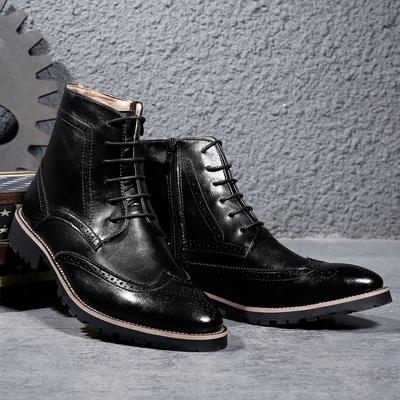 Heightening Men 'S Boots British Style Trend Brock Carved Leather Boots High -Top Leather Shoes Martin Boots Men 'S Shoes Men