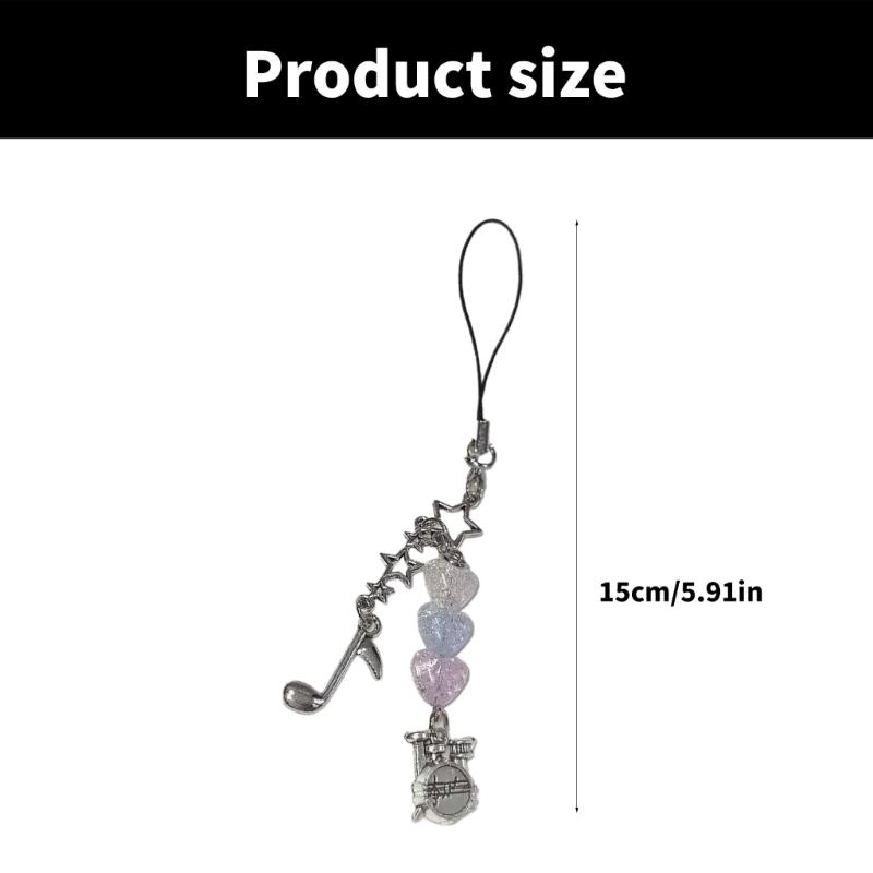 Drum Set Note Beaded Phone Charm Colorful Heart Pendant Keyring for Music Lovers Accessory for Smartphones and Bags
