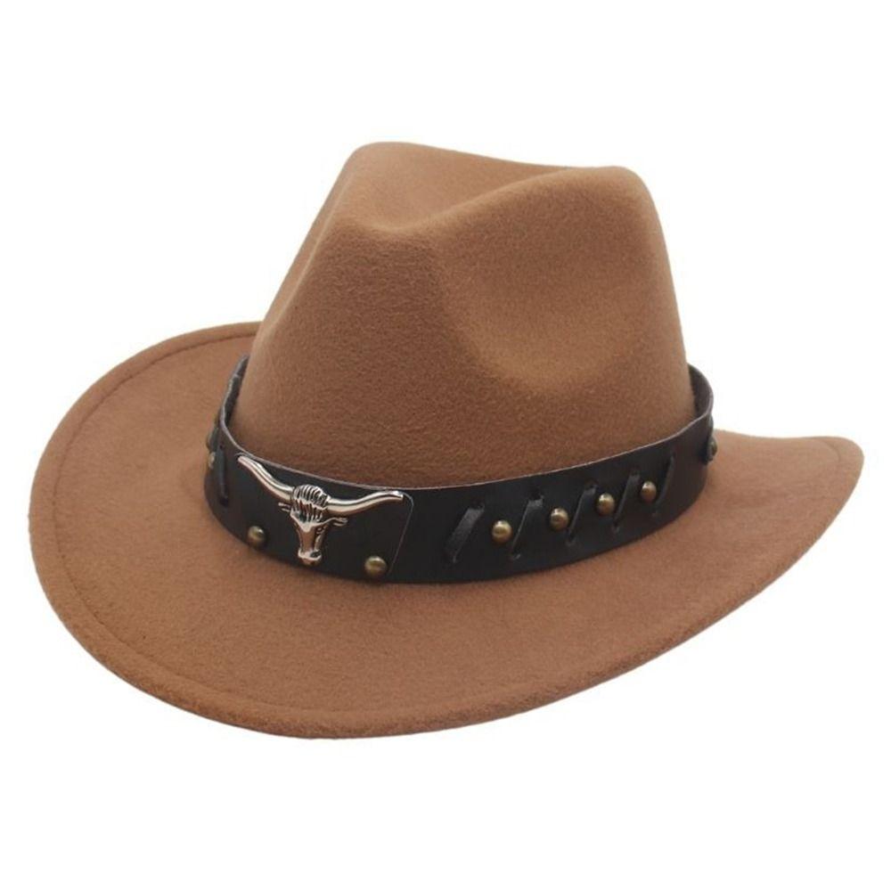 Vintage Studded Bullhead Western Cowboy Hat Ethnic Style Wide Brim Jazz Fedora Hats Tibetan Style Top Hat for Women Men
