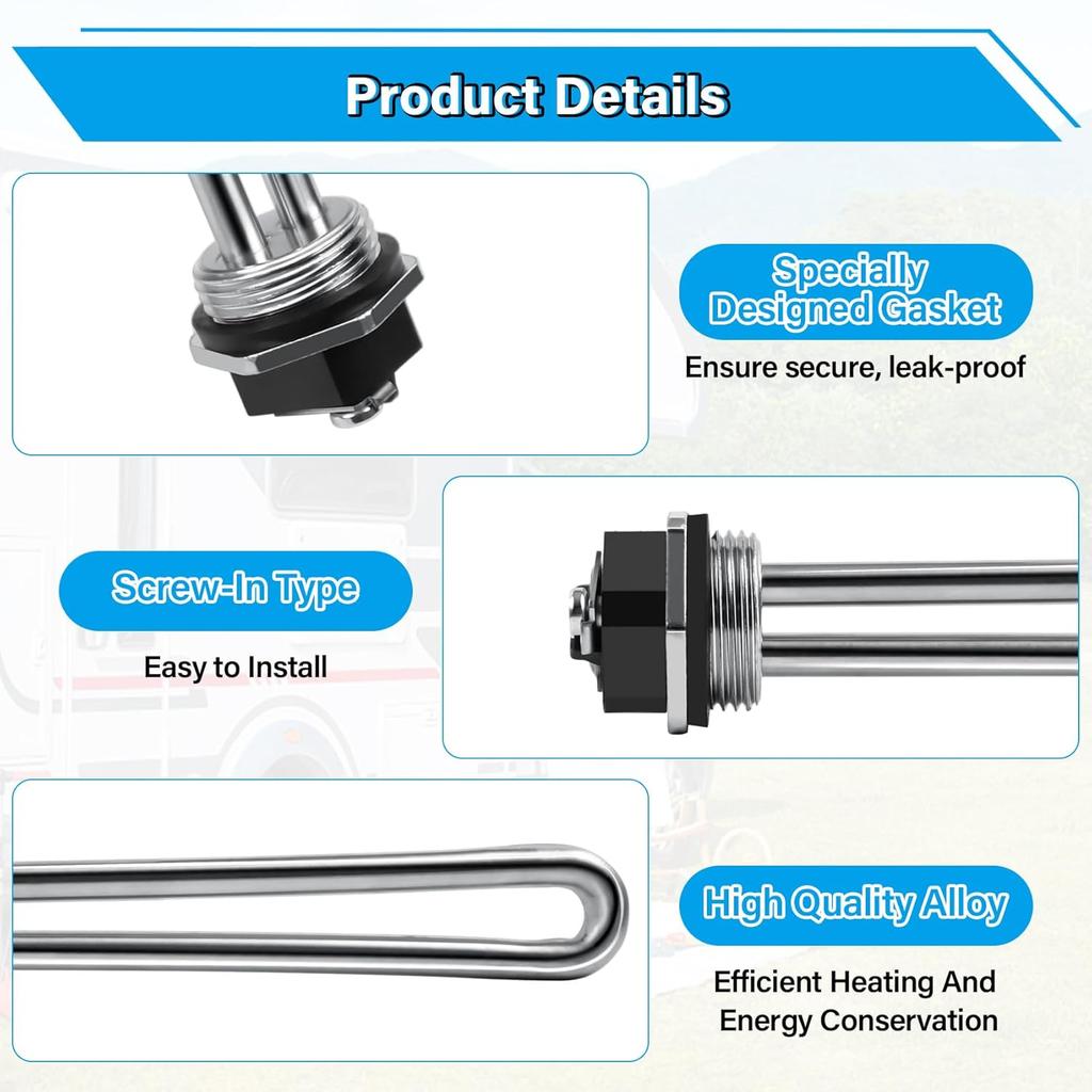 520900 RV Water Heater Element Kit For Suburban RV SW Series Electric Water Heater, Replacement Part 520789 SU520789 232794 Heating Element, Screw-In
