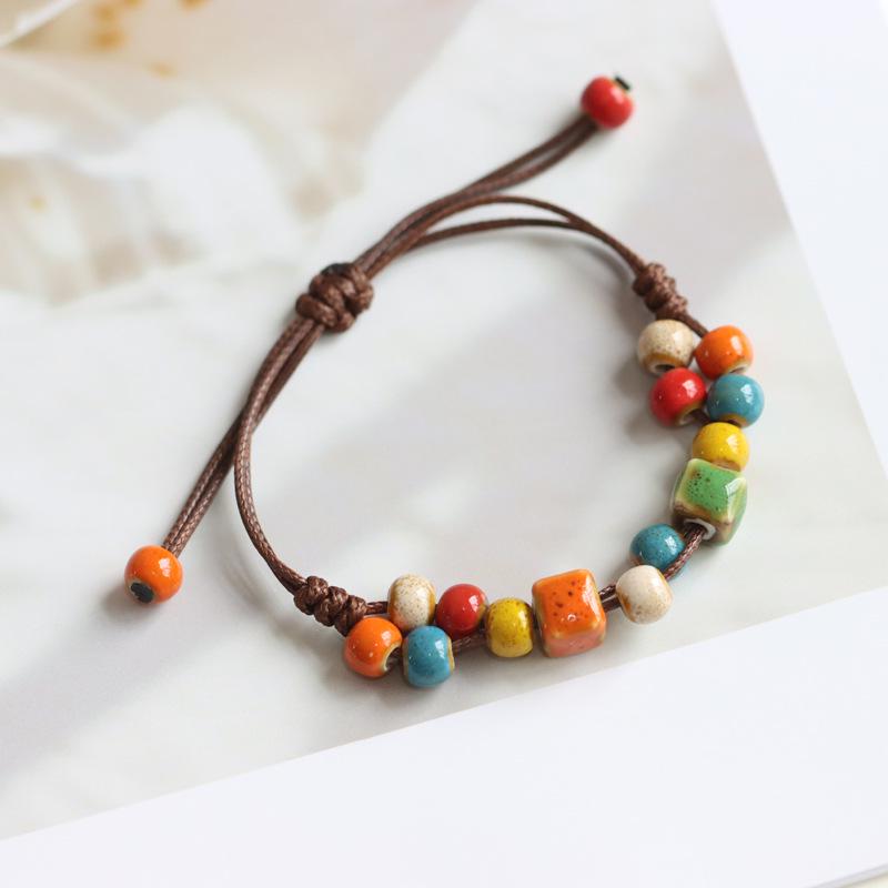 Ethnic Style Artistic Woven Jingdezhen Ceramic Hand Rope Student Children's Bracelet