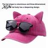 Unisex Hip Hop Cap Cat Ear Trucker Hat, Baseball with Detachable Sunglasses, Fashionable Outdoor Sun Hat Adjustable Pilot Style for Travel UV