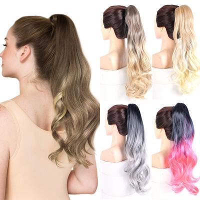 Cozi de cal Extensie de păr Ombre Color Păr lung ondulat Coada de cal Gheare pe păr Albastru Roz Violet Coadă de cal Postiță