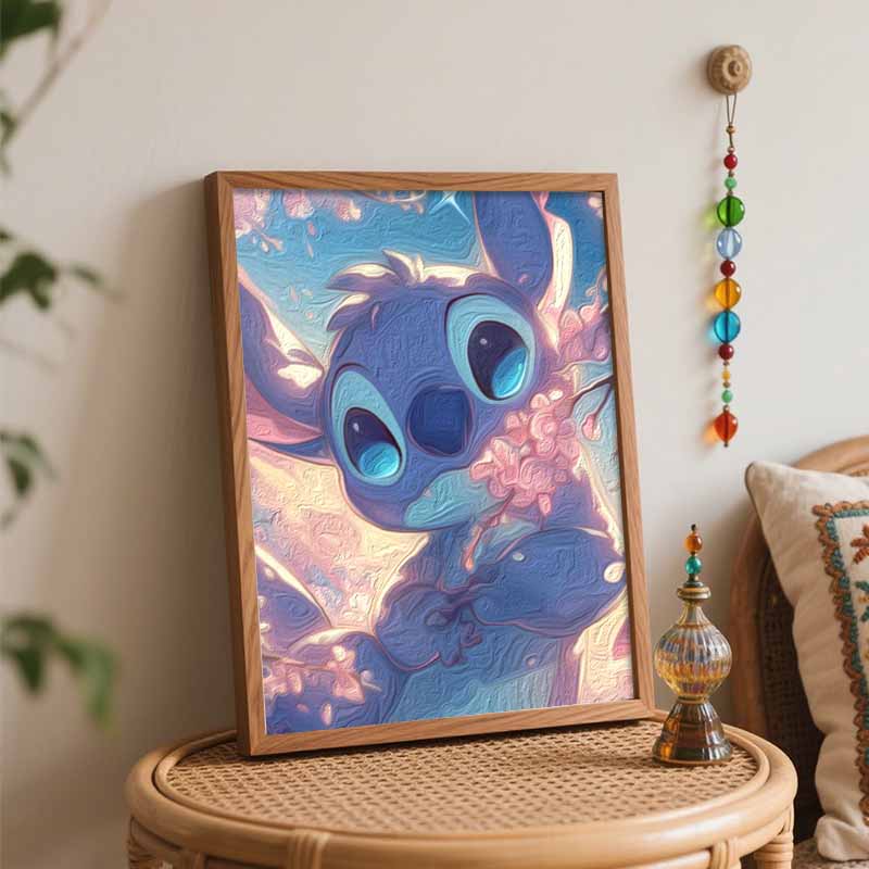Disney Stitch Sakura Oil Art Painting Kit Home Wall Decor Handmade Gift Large Canvas Paint by Number Set for Bedroom Living Room Wall Art