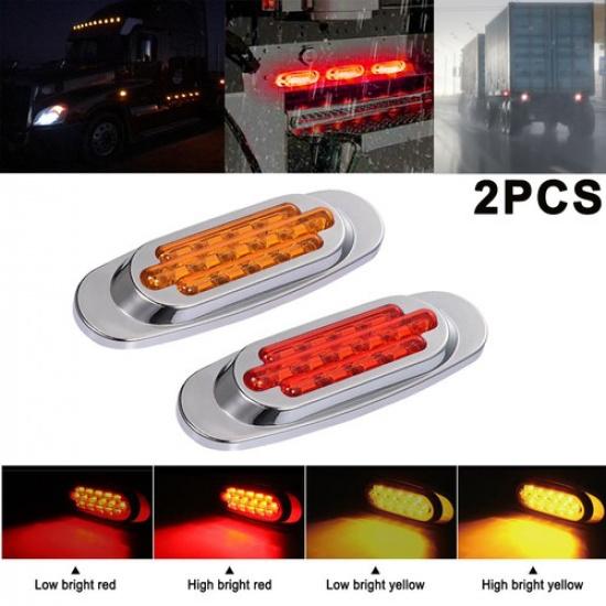 2x Red 16 LED Oval Side Marker Lights Truck Trailer Clearance Light Waterproof