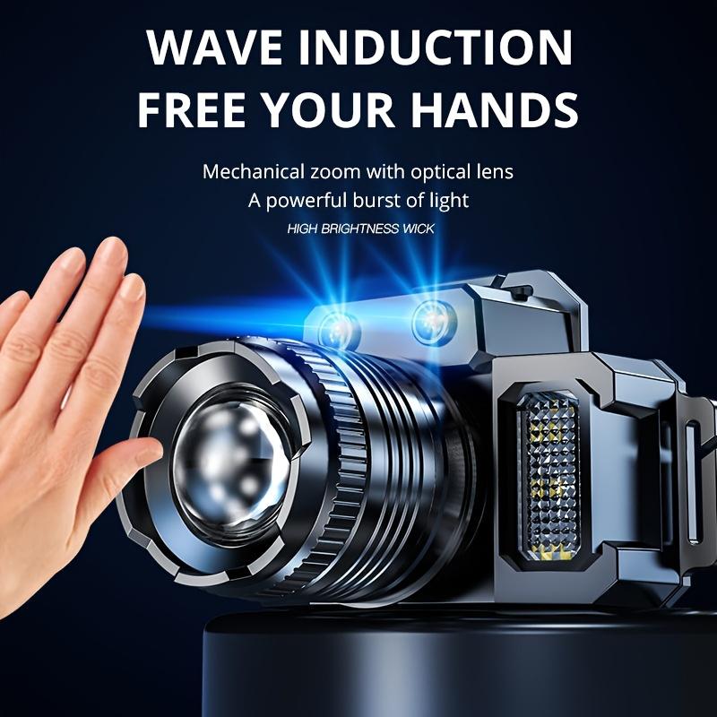 LED Headlamp with Motion Sensor, Rechargeable ABS Headlight with USB Charging, Adjustable Angle, Satin Finish