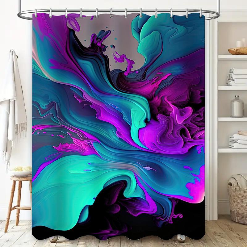 Luxury Bathing Curtains Set with Beautiful Fluid Art Print Waterproof Fabric for Home Decor Bathroom Decoration In Multicolor 72