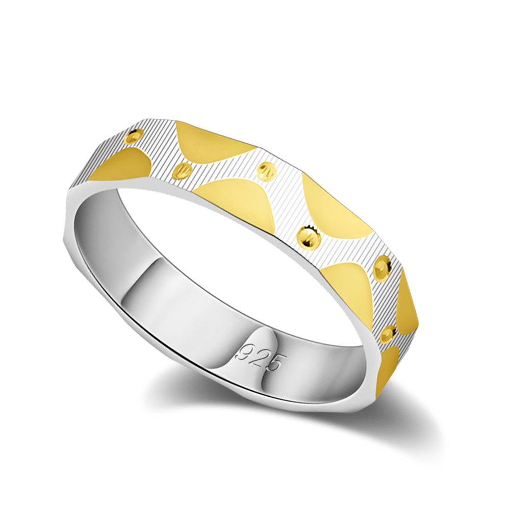 Elektroplattierter S925 Silber Partnerring, Herren- und Damenring mit Farb-Karoblume, Ehering, Schlichter Schmuck