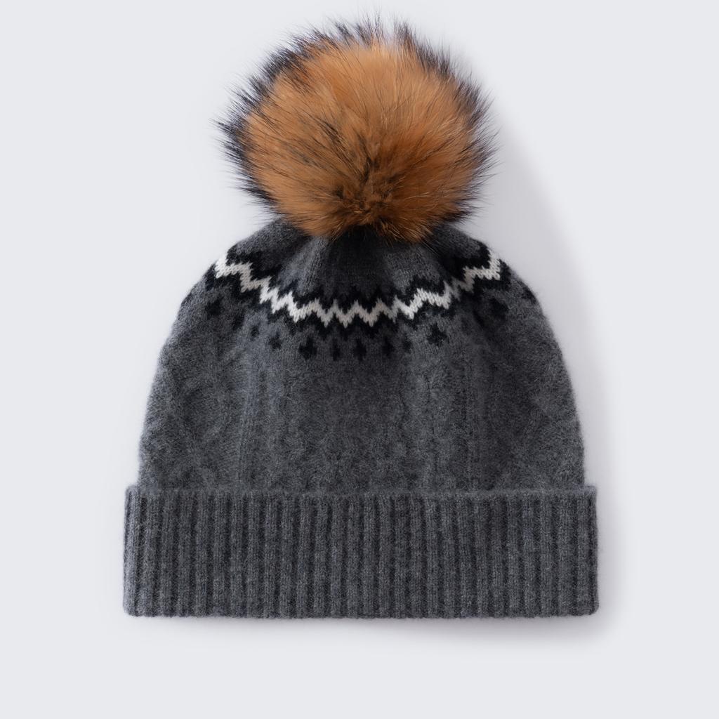 Autumn and Winter New Color Matching% Cashmere Jacquard Knitted Hat Women's Versatile Warm Fashion Ear Protection Wool Hat