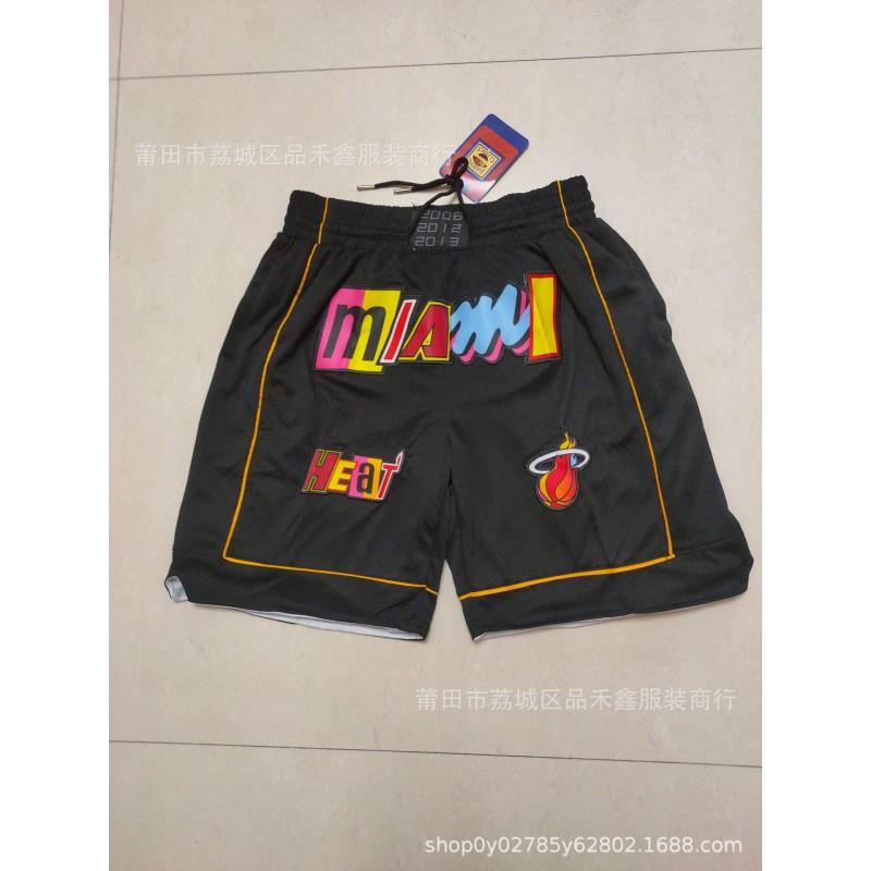 Miami Heat Basketball Shorts Men City White Black Rainbow Print Performance Sportswear Cotton Athletic Pants