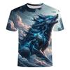 Children's 3D Printed Wolf Pattern T-shirt, Cool Animal Print Short-sleeve T-shirt, Summer Casual Street Style Top