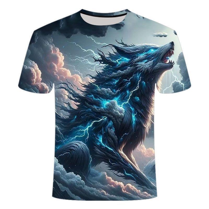 Children's 3D Printed Wolf Pattern T-shirt, Cool Animal Print Short-sleeve T-shirt, Summer Casual Street Style Top