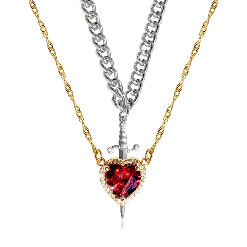 2pcs Heart And Swords Necklace Set Symbolizing The Union Of Spirit And Courage With Sturdy Black Coating For Daily Wear