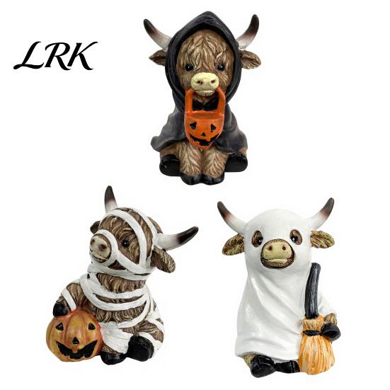 Whimsical Halloween Table Decor Highland Cow Statue Decor, Funny Resin Ghost Figurine for Home Mantel Decorations Office Tiered Tray Desk Shelf