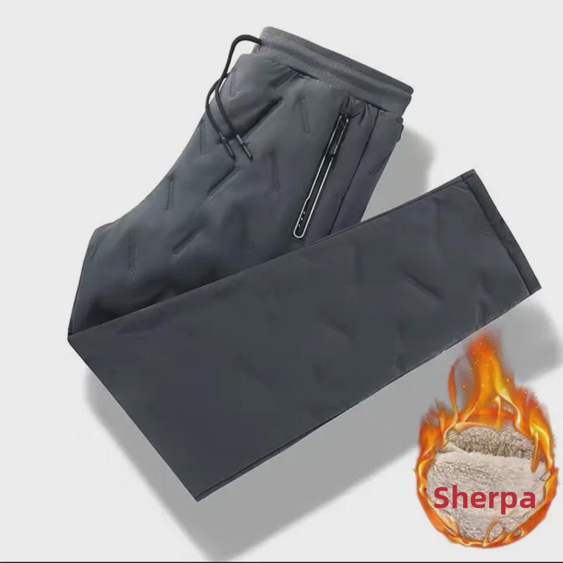 Herren Lammfellhose mit Samtfutter - Warm, Locker geschnitten, Gerade, Lässig mit Kordelzug, Winter/Herbst.