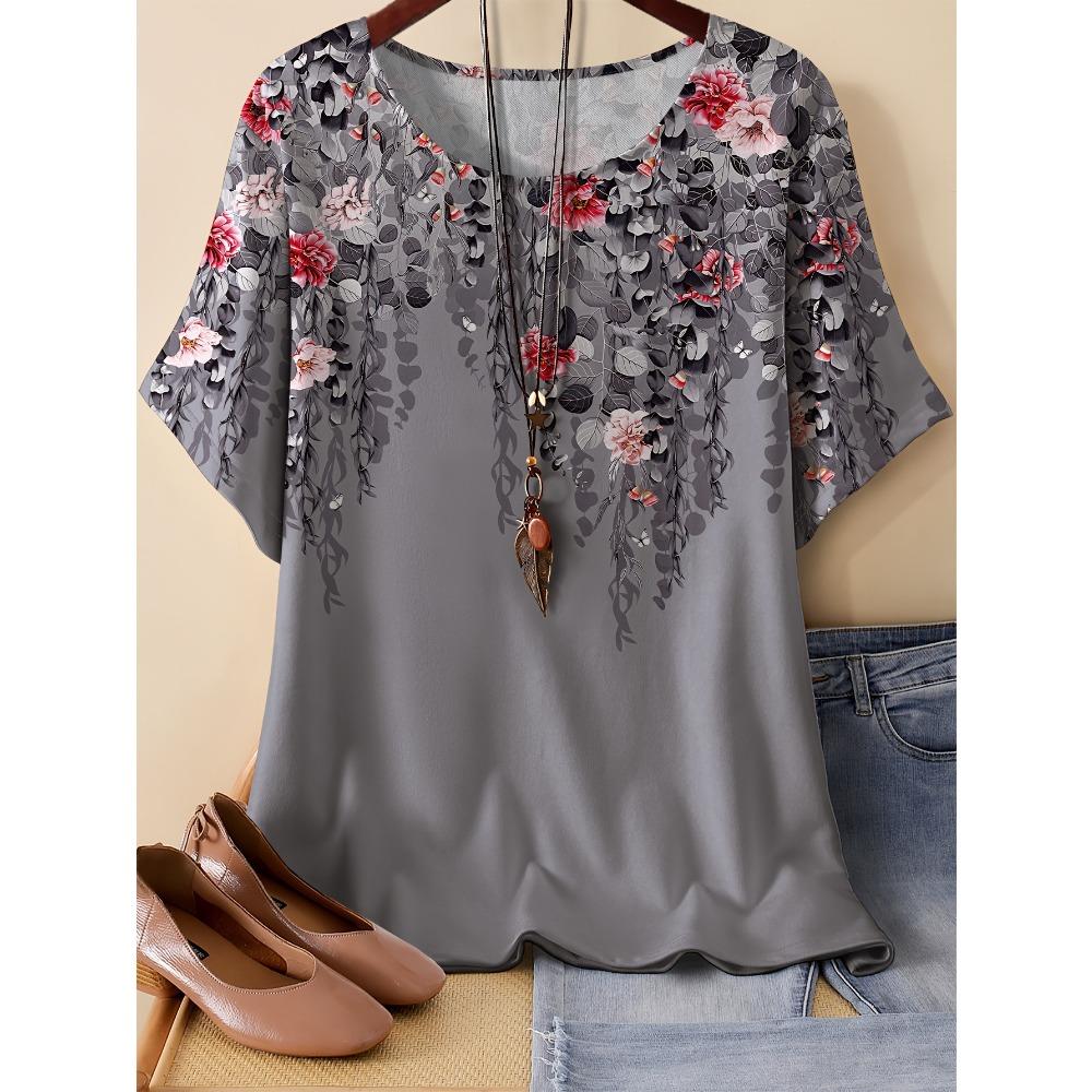 Summer Womens Retro Flower Pattern 3D Printed Color T-shirt Loose Comfortable Soft Breathable Large Size Fashion O-neck T-shirt