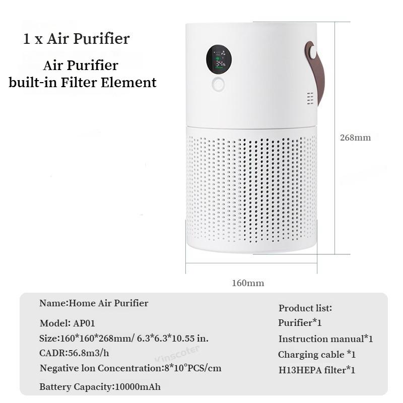 Kabelloser HEPA-Luftreiniger für Zuhause, Tragbarer Luftreiniger gegen PM2.5-Staub, Formaldehyd und Pollenallergie-Linderung