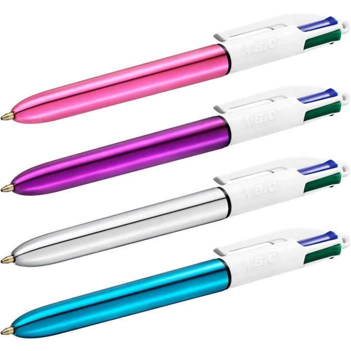 Kuličkové pero - BIC - 4 Couleurs Shine - Střední hrot 1,0 mm - Metalické fialové tělo - Krabička 12 kusů