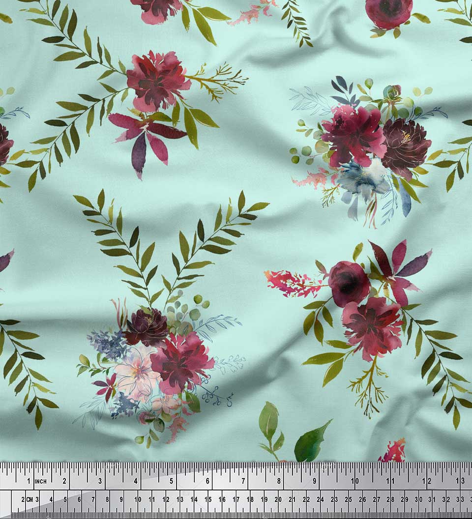 

Тканина Soimoi Purple Poly Crepe Leaves & Faith Rose Floral Print Тканина на метри 42 дюйма 42 Inch Wide - Poly Crepe зелений