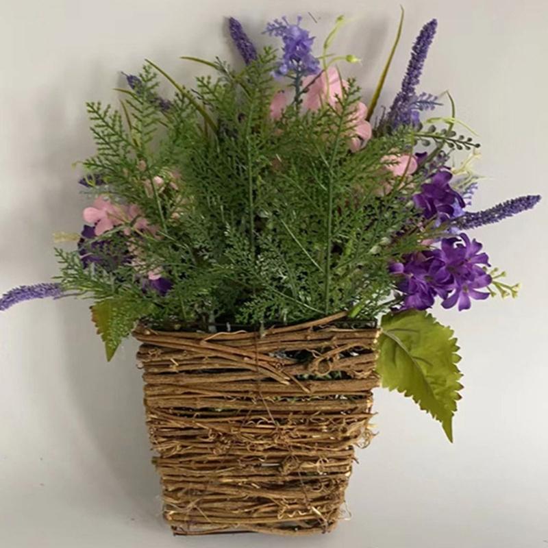 Elegant Basket with Beautiful Blooms Artificial Flowers Wreath Handmade Artfully Floral for Home and Office Enhancement