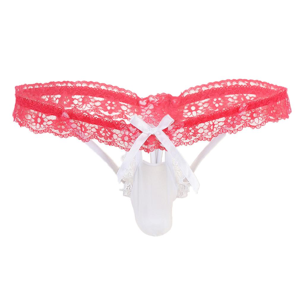 Pánská květinová krajková tanga Sissy Spodní prádlo Sexy Bowknot Pouch G-string Bikiny Sissy Nightwear