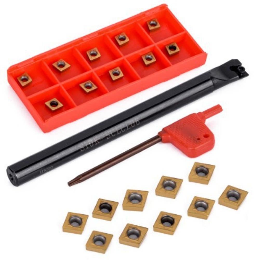 Metal Lathe Tool Holder S10k Sclcl06 with 10 Carbide CCMT060204 Inserts Optimized for Accurate Cutting and Chip Evacuation