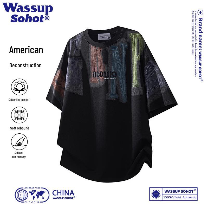 

Wassup Sohot Men s Tie-Dye Retro Loose Short Sleeve T-Shirt 3XL