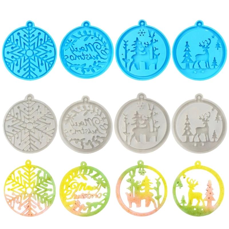 4pcs Silicone Mold for Keyring Pendant Christmas Theme Keychain Ornaments Moulds Stylish Key Chain Accessory Molds