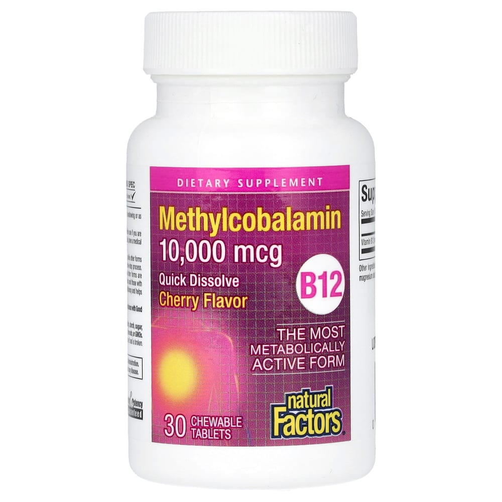 Natural Factors B12 Methylcobalamin Cherry 10000 mcg Chewable Tablets, 30 Count