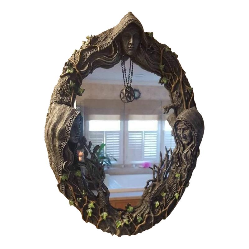 

Настінне дзеркало з кельтським священним місяцем, потрійною богинею, дівочою старухою, з пентаграмою, амулетом, кулоном, налітним декором China Mainland