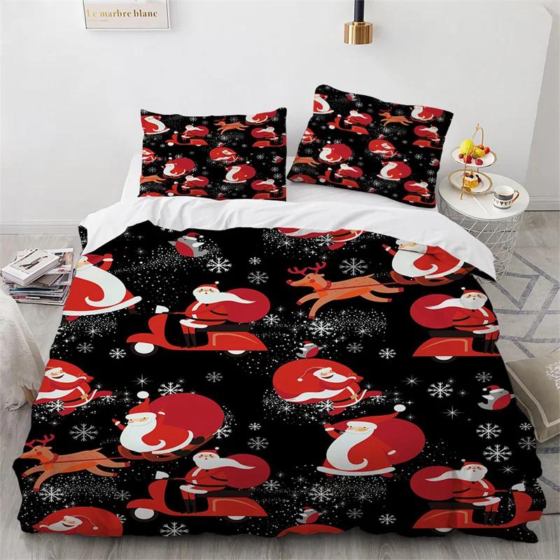 Cat Merry Christmas Santa Claus Bedding Set Boys Girls Twin Queen Size Duvet Cover Pillowcase Bed Boys Adult Home Textileextile