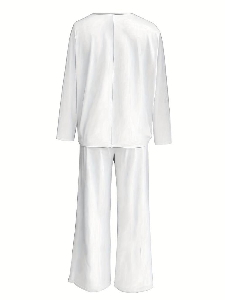 2025 Spring Ice Silk Stretch Pajama Set - Women's Loose Long Sleeve Top & Pants