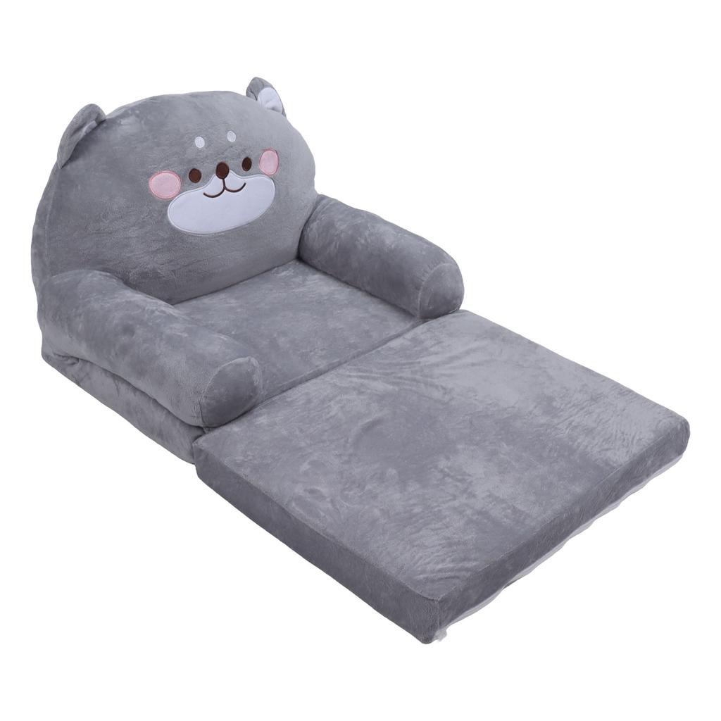 Kids Sofa Cartoon Gray Dog Style Foldable Wide Handle Soft Breathable Toddler Chair for Reading Relaxing Sleeping